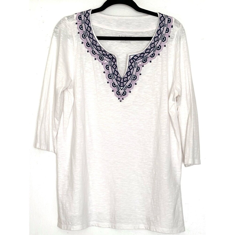 Talbots Embroidered Split Neck Tunic Size 1XP Good 100% Cotton